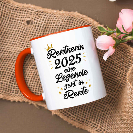SEO. Bedruckte Tasse mit Spruch Rentner/Rentnerin - Orange Linkreich