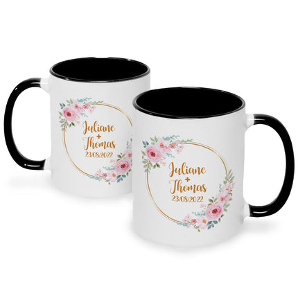 SEO. Bedruckte Tasse mit Spruch Rosenhochzeit - Schwarz & Weiß Linkreich
