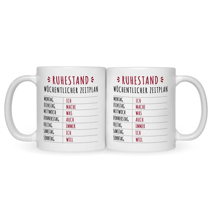 SEO. Bedruckte Tasse mit Spruch Ruhestand Plan - Weiß Linkreich