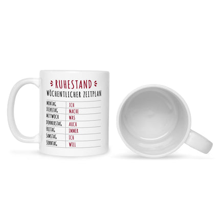 SEO. Bedruckte Tasse mit Spruch Ruhestand Plan - Weiß Linkreich