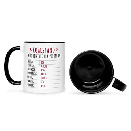 SEO. Bedruckte Tasse mit Spruch Ruhestand Plan - Schwarz & Weiß Linkreich