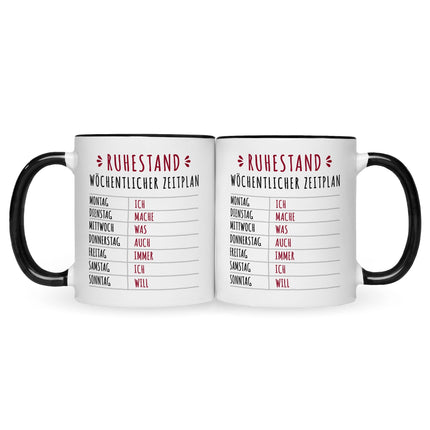 SEO. Bedruckte Tasse mit Spruch Ruhestand Plan - Schwarz & Weiß Linkreich