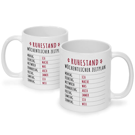 SEO. Bedruckte Tasse mit Spruch Ruhestand Plan - Weiß Linkreich