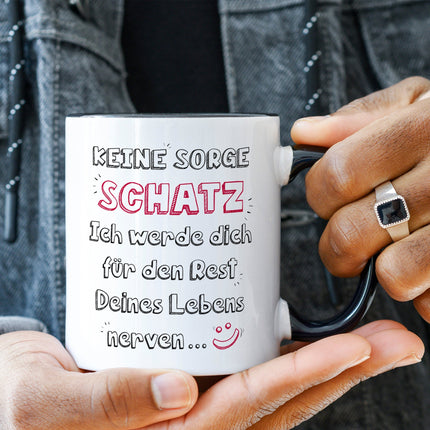 SEO. Bedruckte Tasse mit Spruch Schatz ich werde dich nerven - Weiß Linkreich