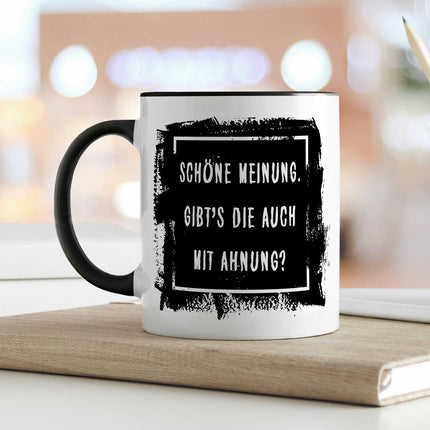 SEO. Bedruckte Tasse mit Spruch - "Schöne Meinung" - Weiß Linkreich