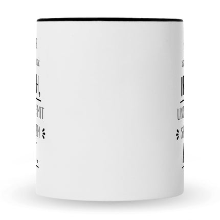 SEO. Bedruckte Tasse mit Spruch Spreche Ironisch - Schwarz & Weiß Linkreich