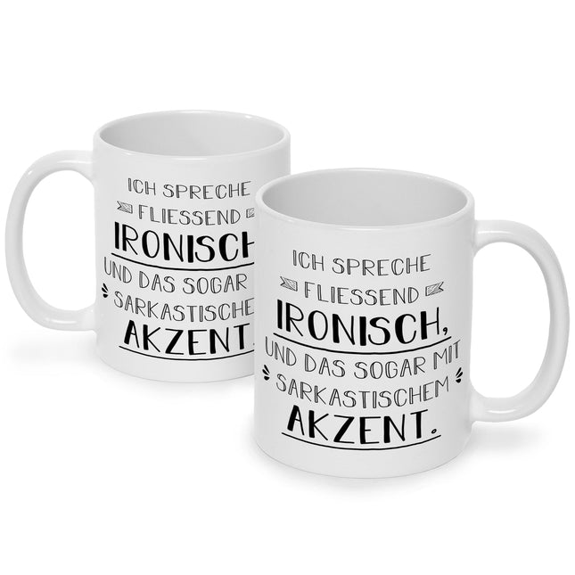 SEO. Bedruckte Tasse mit Spruch Spreche Ironisch - Weiß Linkreich