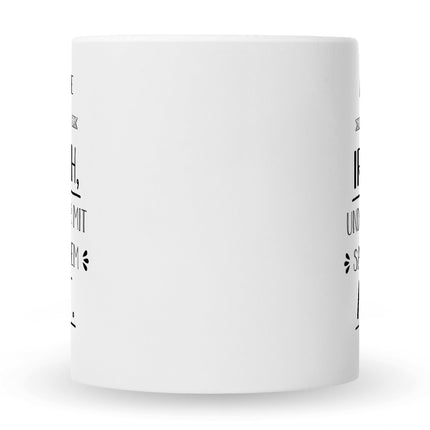 SEO. Bedruckte Tasse mit Spruch Spreche Ironisch - Schwarz & Weiß Linkreich