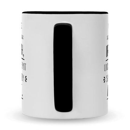 SEO. Bedruckte Tasse mit Spruch Spreche Ironisch - Schwarz & Weiß Linkreich