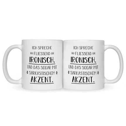 SEO. Bedruckte Tasse mit Spruch Spreche Ironisch - Weiß Linkreich