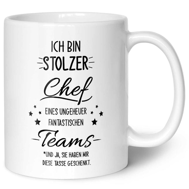 SEO. Bedruckte Tasse mit Spruch Stolzer Chef - Weiß Linkreich