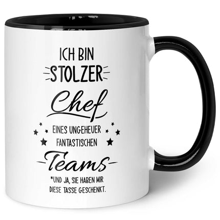 SEO. Bedruckte Tasse mit Spruch Stolzer Chef - Schwarz & Weiß Linkreich
