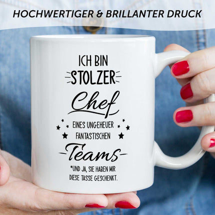 SEO. Bedruckte Tasse mit Spruch Stolzer Chef - Weiß Linkreich