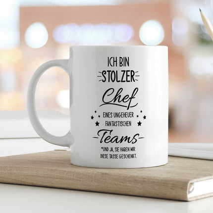 SEO. Bedruckte Tasse mit Spruch Stolzer Chef - Weiß Linkreich