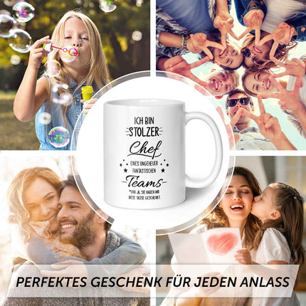 SEO. Bedruckte Tasse mit Spruch Stolzer Chef - Weiß Linkreich
