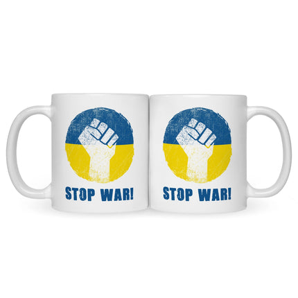 SEO. Bedruckte Tasse mit Spruch Stop War Ukraine - Weiß Linkreich