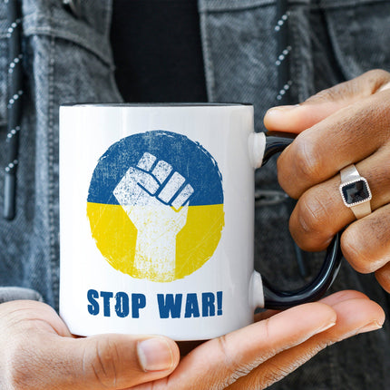 SEO. Bedruckte Tasse mit Spruch Stop War Ukraine - Weiß Linkreich