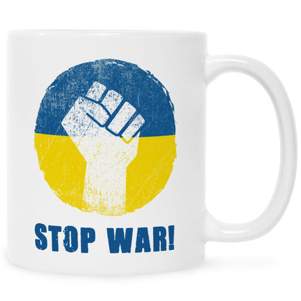 SEO. Bedruckte Tasse mit Spruch Stop War Ukraine - Schwarz & Weiß Linkreich