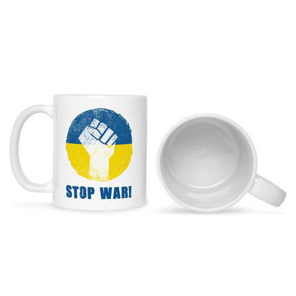 SEO. Bedruckte Tasse mit Spruch Stop War Ukraine - Weiß Linkreich