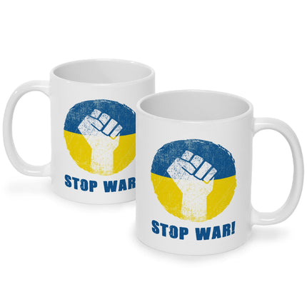 SEO. Bedruckte Tasse mit Spruch Stop War Ukraine - Weiß Linkreich