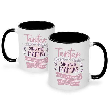 SEO. Bedruckte Tasse mit Spruch Tanten sind wie Mamas - Schwarz & Weiß Linkreich