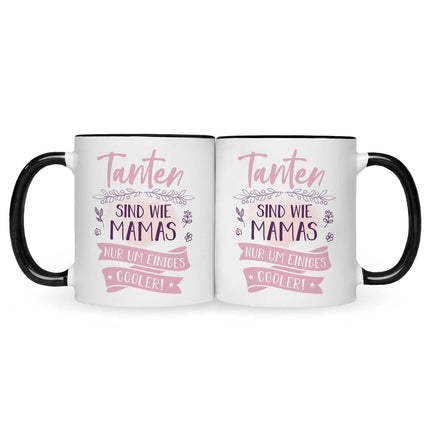 SEO. Bedruckte Tasse mit Spruch Tanten sind wie Mamas - Schwarz & Weiß Linkreich