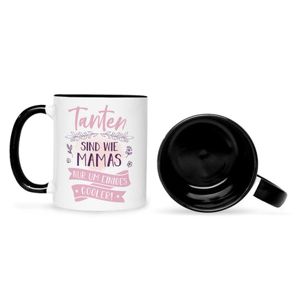 SEO. Bedruckte Tasse mit Spruch Tanten sind wie Mamas - Schwarz & Weiß Linkreich