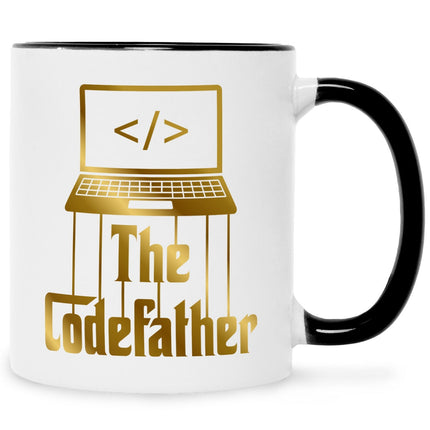 SEO. Bedruckte Tasse mit Spruch - The Codefather - Gold - Schwarz & Weiß Linkreich