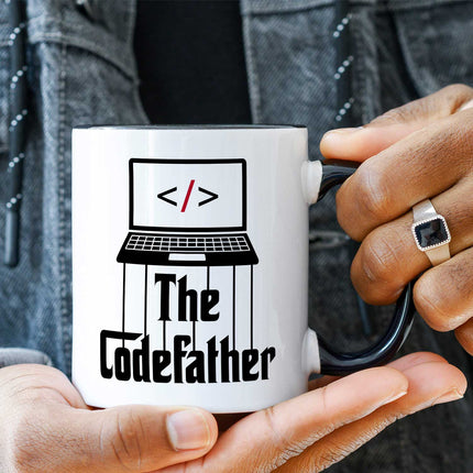 SEO. Bedruckte Tasse mit Spruch - The Codefather - Weiß Linkreich