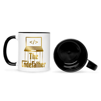 SEO. Bedruckte Tasse mit Spruch - The Codefather - Gold - Schwarz & Weiß Linkreich
