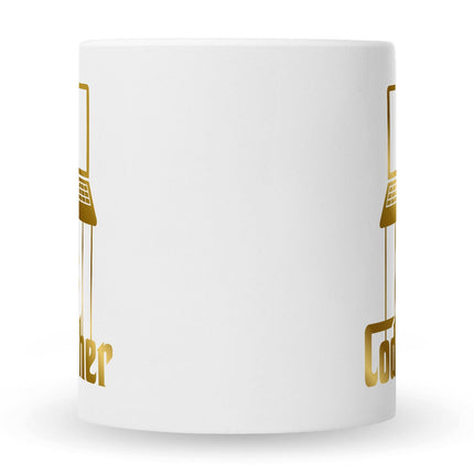 SEO. Bedruckte Tasse mit Spruch - The Codefather - Gold - Weiß Linkreich