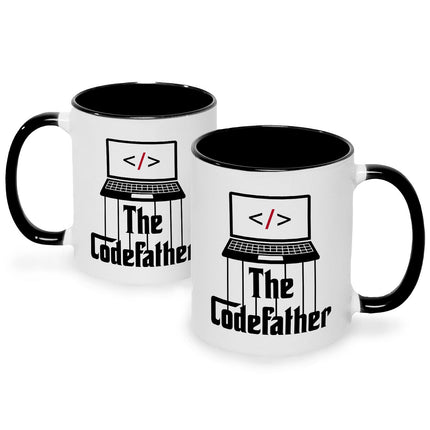 SEO. Bedruckte Tasse mit Spruch - The Codefather - Schwarz & Weiß Linkreich