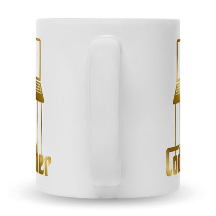 SEO. Bedruckte Tasse mit Spruch - The Codefather - Gold - Weiß Linkreich