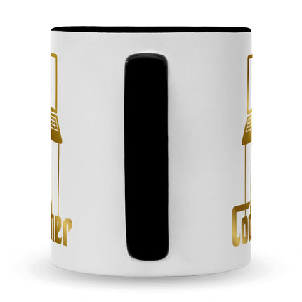 SEO. Bedruckte Tasse mit Spruch - The Codefather - Gold - Schwarz & Weiß Linkreich