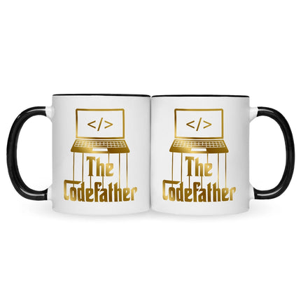 SEO. Bedruckte Tasse mit Spruch - The Codefather - Gold - Schwarz & Weiß Linkreich