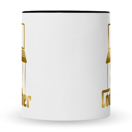 SEO. Bedruckte Tasse mit Spruch - The Codefather - Gold - Schwarz & Weiß Linkreich