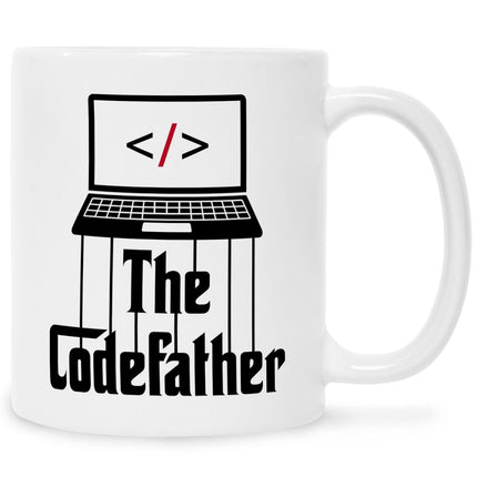 SEO. Bedruckte Tasse mit Spruch - The Codefather - Weiß Linkreich