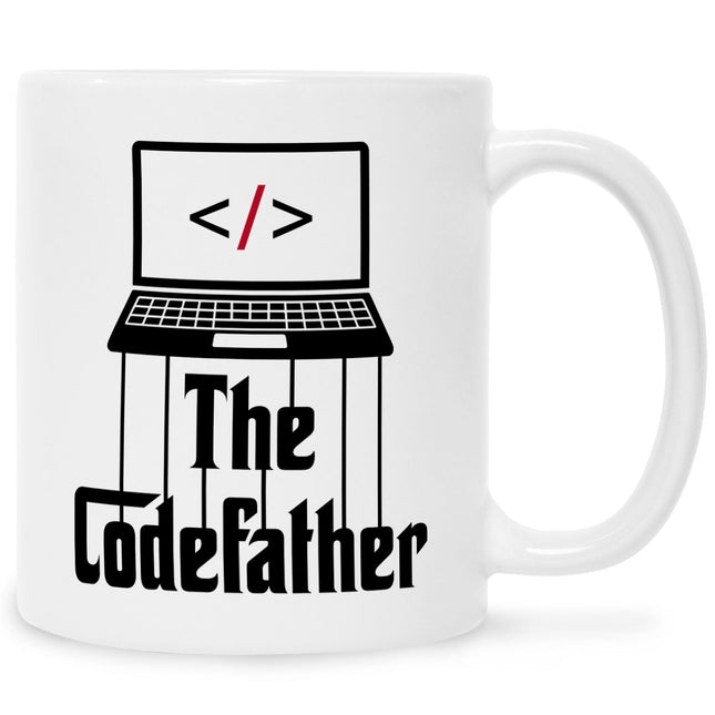 SEO. Bedruckte Tasse mit Spruch - The Codefather - Weiß Linkreich