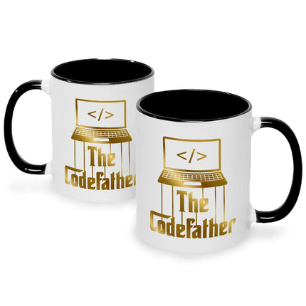 SEO. Bedruckte Tasse mit Spruch - The Codefather - Gold - Schwarz & Weiß Linkreich