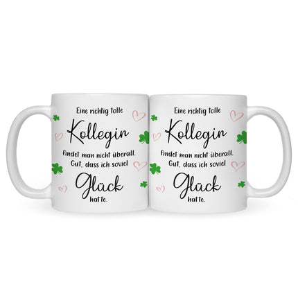 SEO. Bedruckte Tasse mit Spruch Tolle Kollegin - Schwarz & Weiß Linkreich