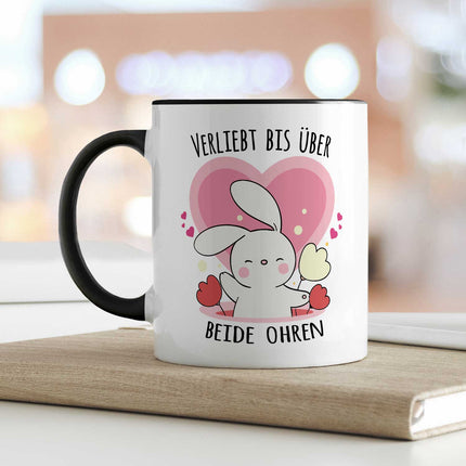 SEO. Bedruckte Tasse mit Spruch - Verliebt bis über beide Ohren - Weiß Linkreich