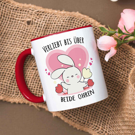SEO. Bedruckte Tasse mit Spruch - Verliebt bis über beide Ohren - Rot Linkreich