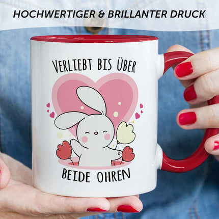 SEO. Bedruckte Tasse mit Spruch - Verliebt bis über beide Ohren - Rot Linkreich