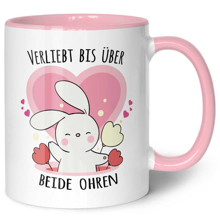 SEO. Bedruckte Tasse mit Spruch - Verliebt bis über beide Ohren - Weiß Linkreich