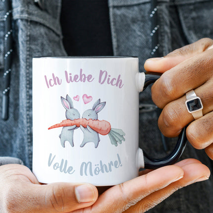 SEO. Bedruckte Tasse mit Spruch Volle Möhre - Weiß Linkreich