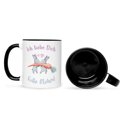 SEO. Bedruckte Tasse mit Spruch Volle Möhre - Schwarz & Weiß Linkreich