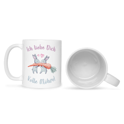 SEO. Bedruckte Tasse mit Spruch Volle Möhre - Weiß Linkreich