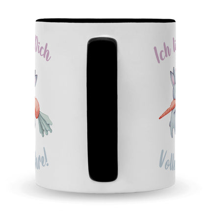 SEO. Bedruckte Tasse mit Spruch Volle Möhre - Schwarz & Weiß Linkreich