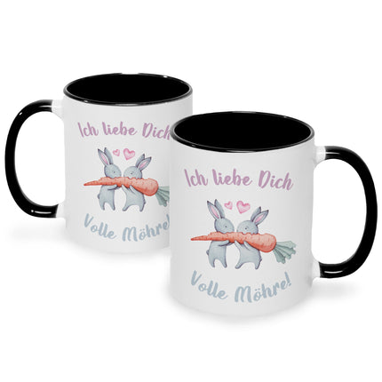 SEO. Bedruckte Tasse mit Spruch Volle Möhre - Schwarz & Weiß Linkreich