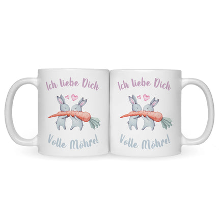 SEO. Bedruckte Tasse mit Spruch Volle Möhre - Weiß Linkreich